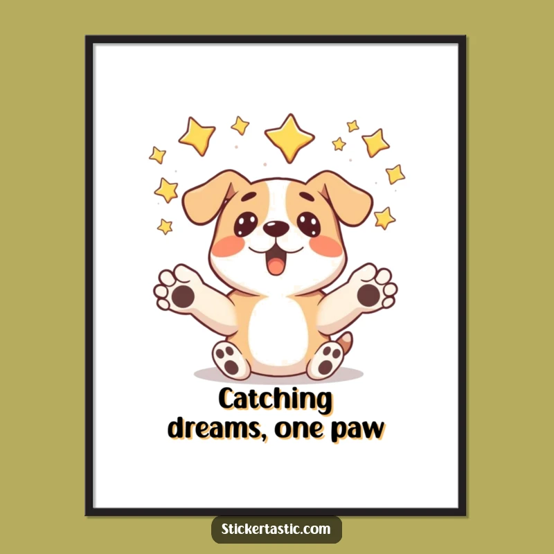 Funny Free Printable Dog Art - Star Catching Pup Downloadable Wall Decor for Wonder
