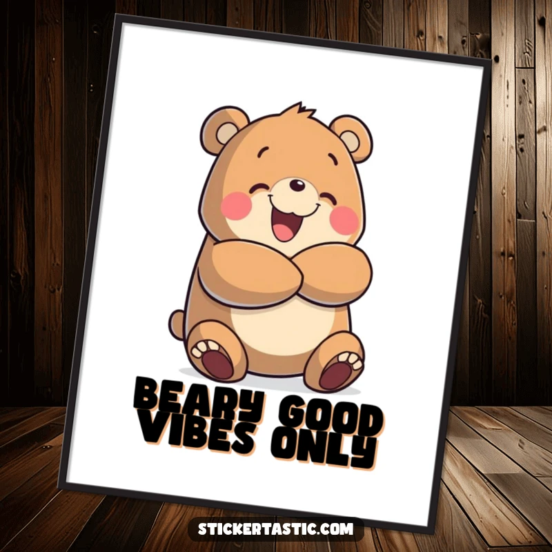 Funny Free Printable Wall Art: Cheerful bear character embracing viewers with a huge, enthusiastic hug, radiating warmth.