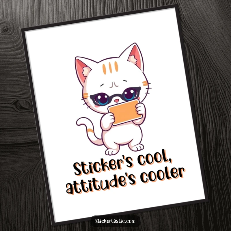 Funny Free Printable Wall Art: A cool cat striking a suave pose, with a prominent sticker adding to the hip vibe.