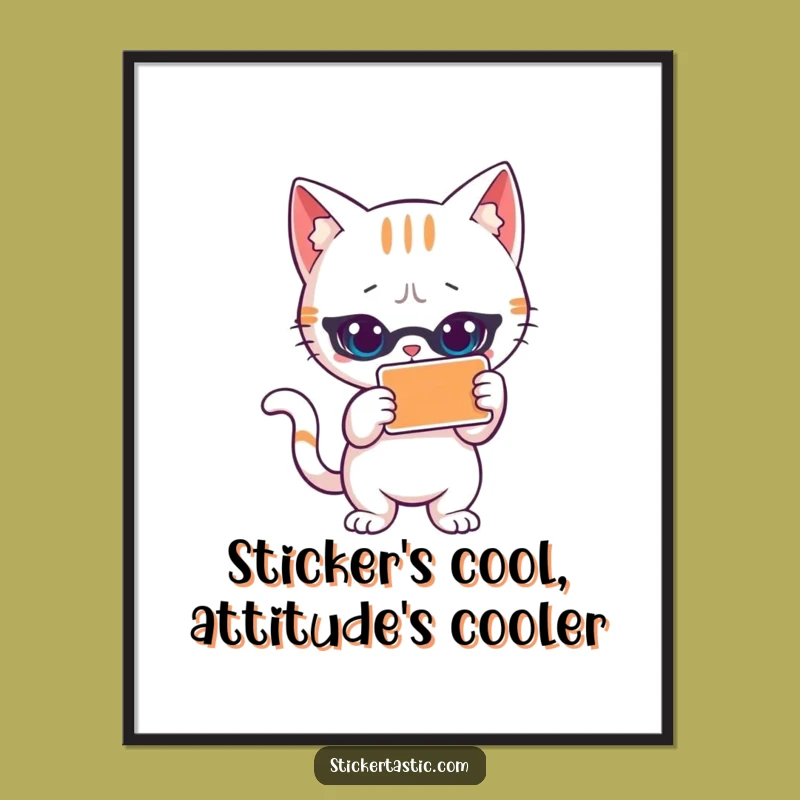 Funny Free Printable Wall Art: Cool Cat Sticker Pose, Hip Downloadable Decor