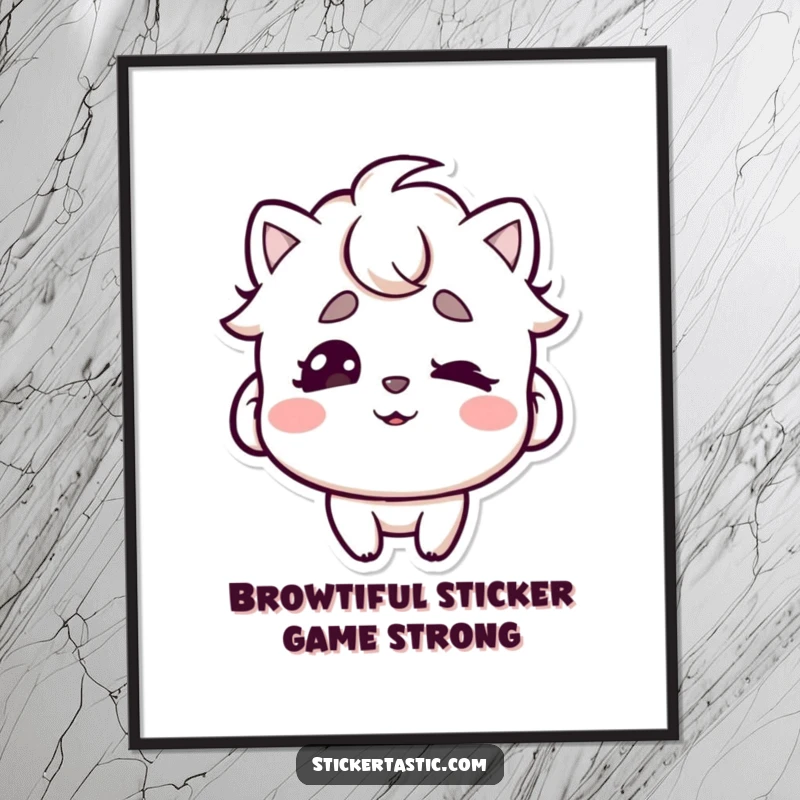 Funny free printable wall art of a character playfully wiggling eyebrows under a cool sticker, a humorous decor piece.