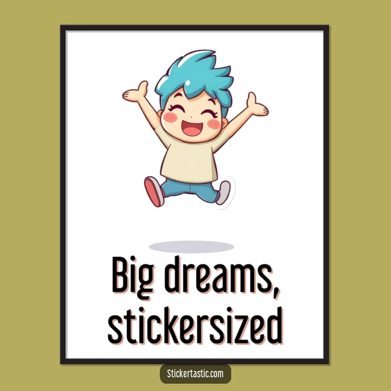 Funny Free Printable Wall Art: Leaping Sticker Character - Quirky Downloadable Decor