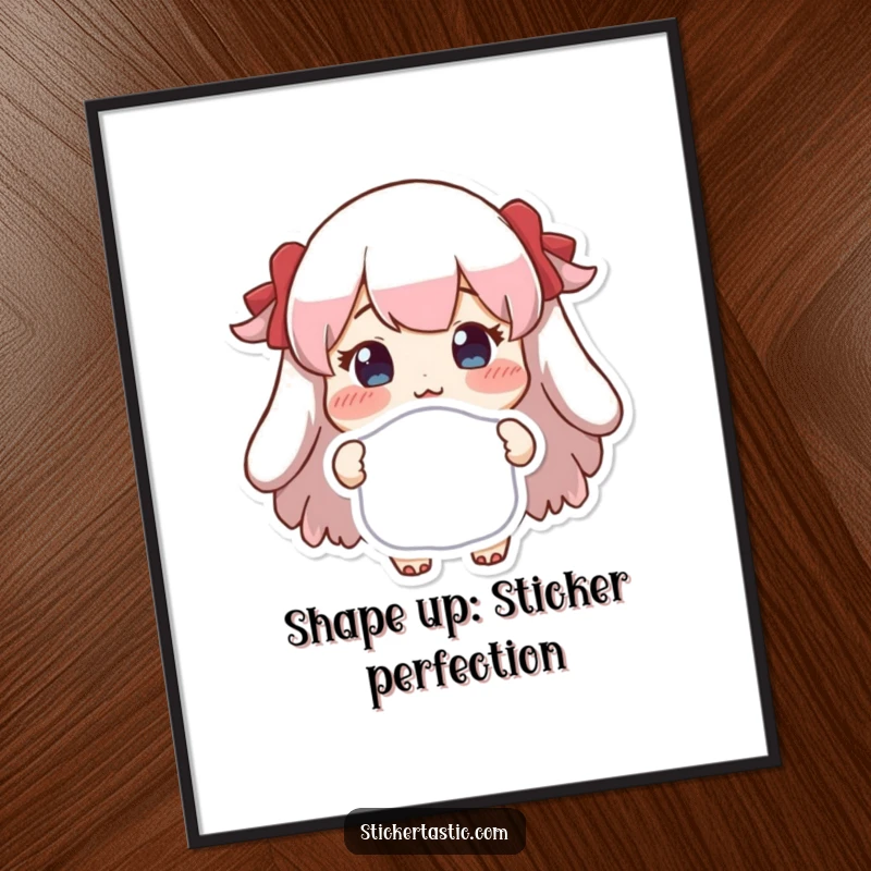 Funny free printable wall art of a rosy-cheeked character proudly displaying a uniquely shaped sticker, a quirky decor piece.