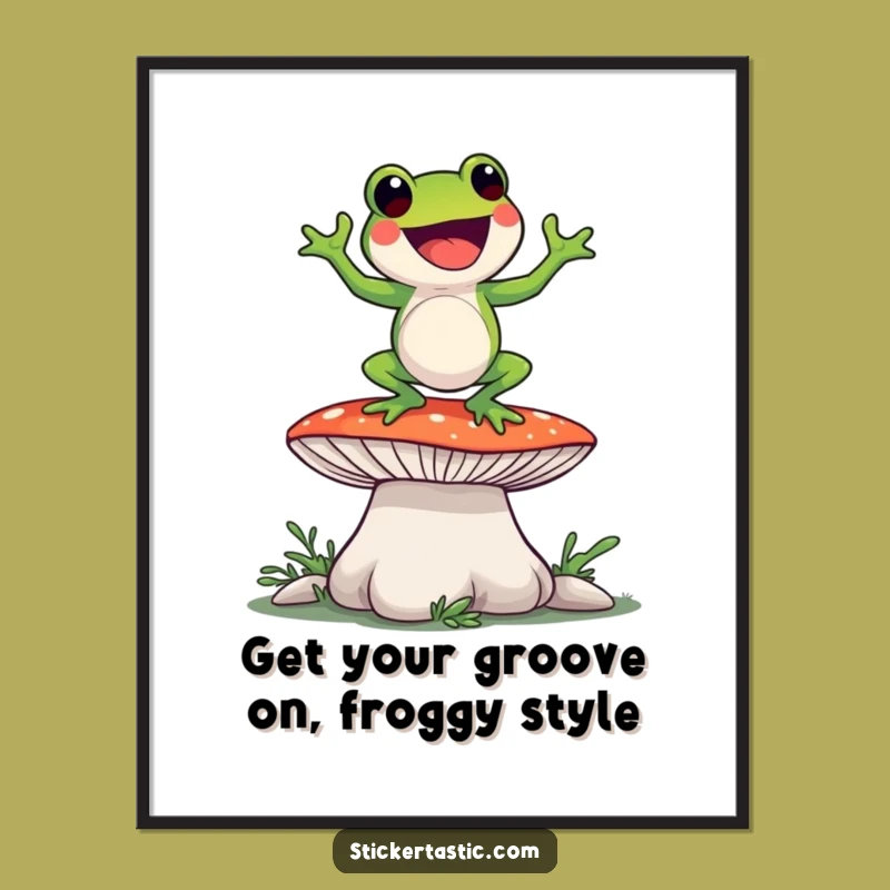 Free Printable Frog Art: Silly Dance on Mushroom, Humorous Wall Decor