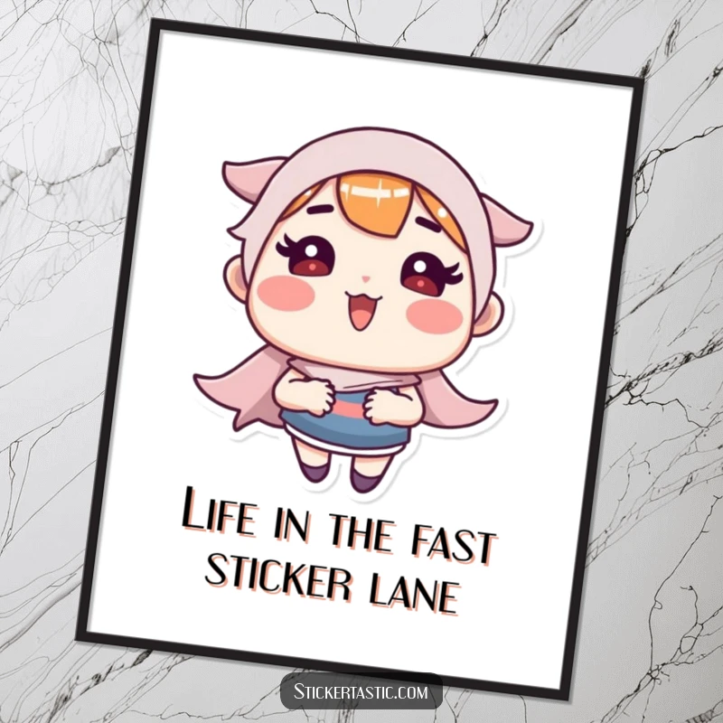 Funny Free Printable Wall Art: Rosy-cheeked character makes sticker go super fast, bringing downloadable humor to your decor.