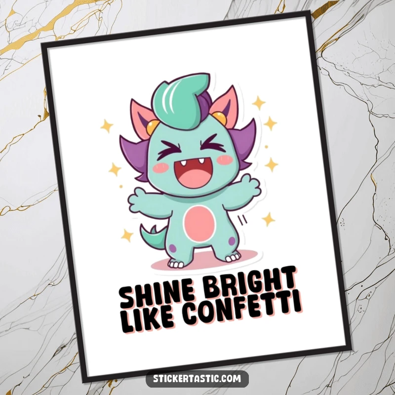 Funny Free Printable Wall Art: Character letting out a triumphant roar, surrounded by shimmering sparkles, creating an energetic focal point.