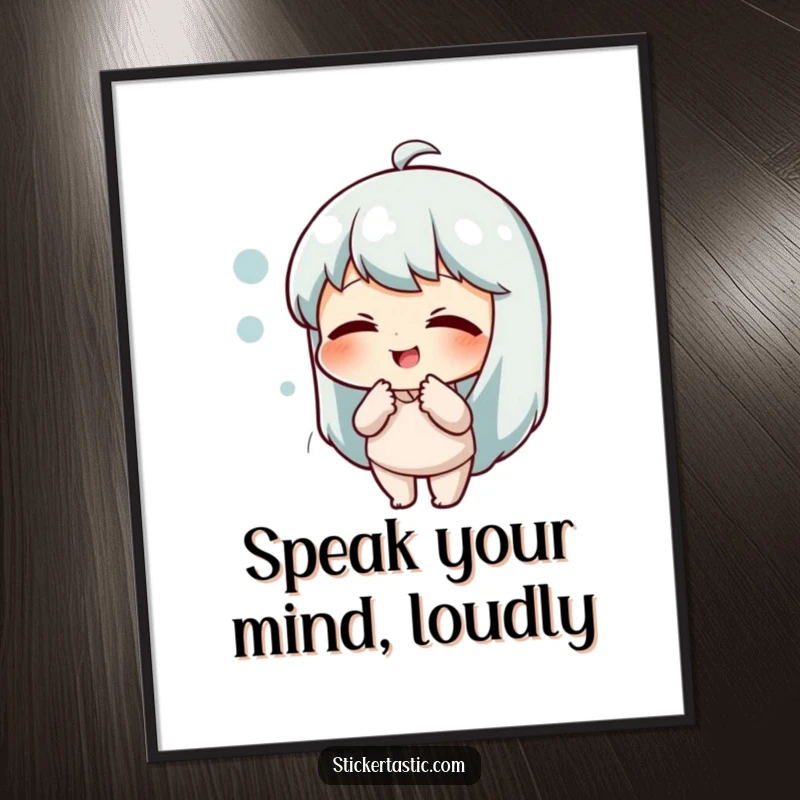 Funny Free Printable Wall Art: A cartoon character with a wide smile playfully poking an empty speech bubble.