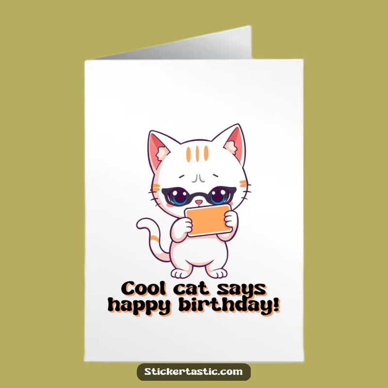 Free Printable Birthday Card: Cool Cat Sticker Pose, Hip Downloadable Greeting