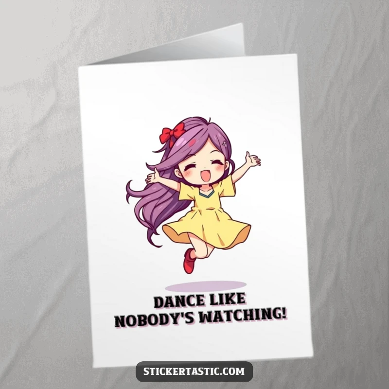 Funny Free Printable Birthday Card: Energetic character dancing wildly, leaving a vibrant, colorful streak, full of birthday cheer.