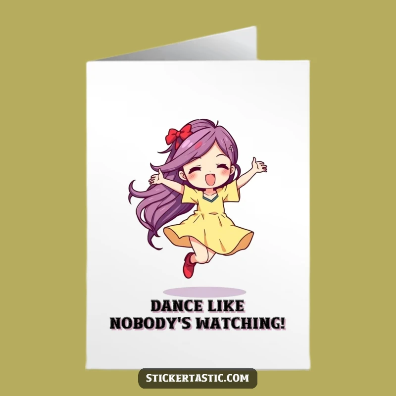 Free Printable Birthday Card: Wildly Dancing Character, Vibrant Color Streaks, Funny Downloadable Gift