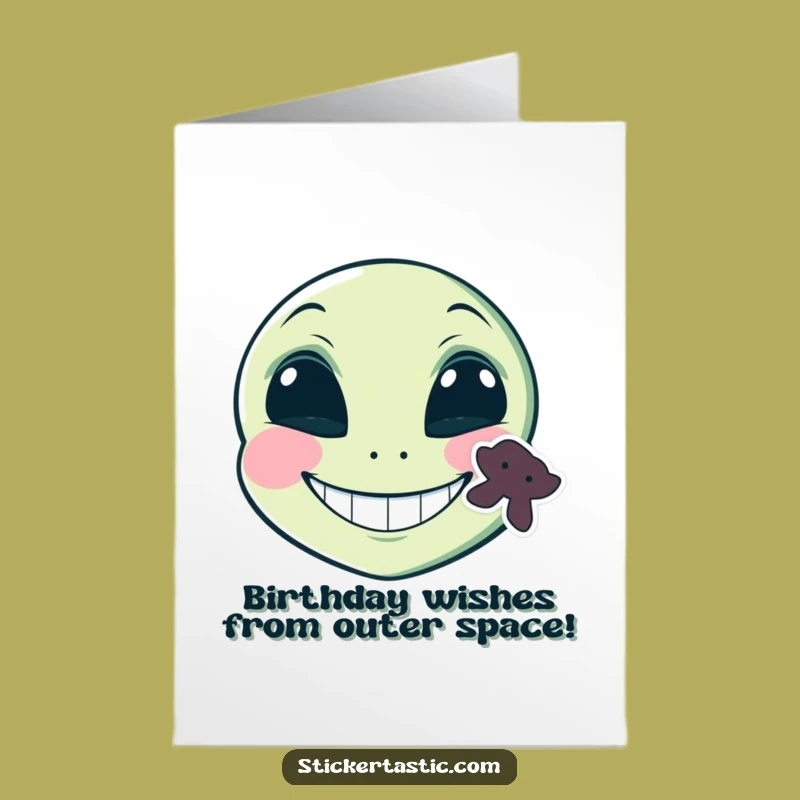 Free Printable Alien Birthday Card: Funny Grinning Sticker DIY Gift