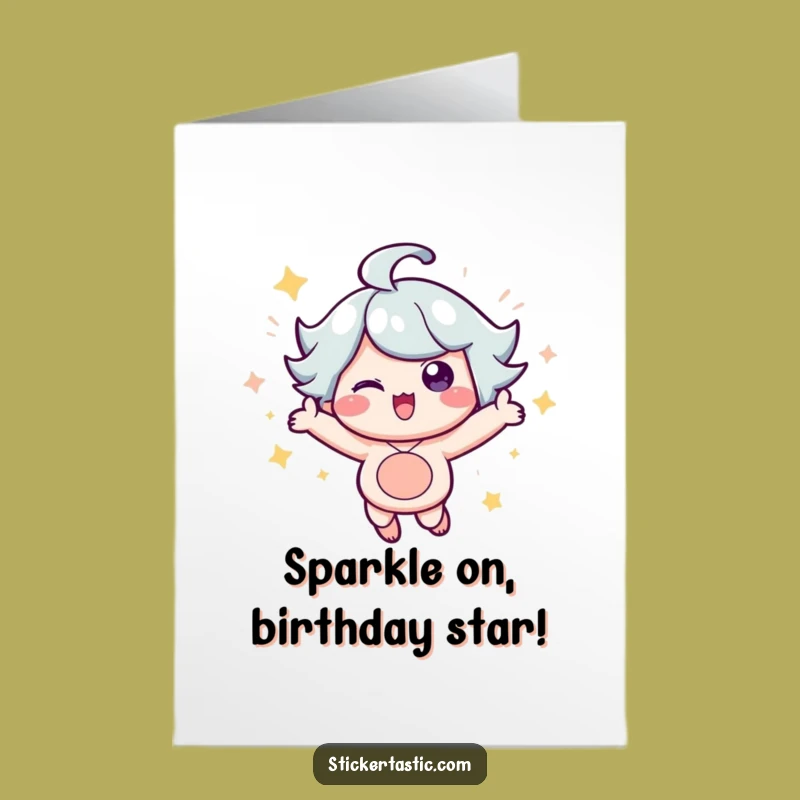 Free Printable Birthday Card: Cheerful Sparkle Character Bouncing Fun Downloadable Gift