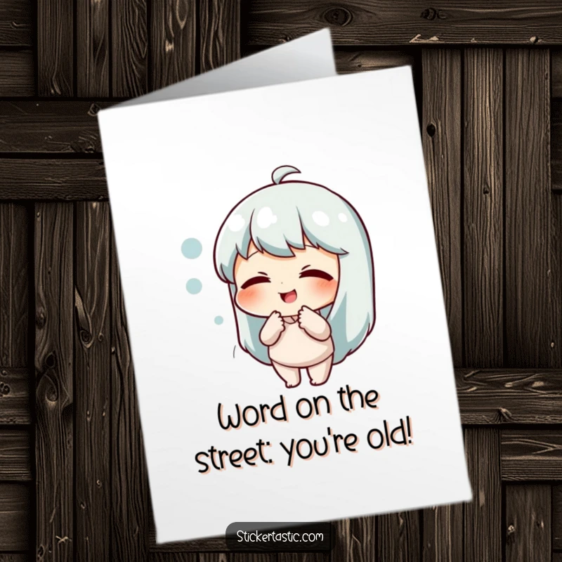 Funny Free Printable Birthday Card: A cartoon character giggling while playfully poking an empty speech bubble.