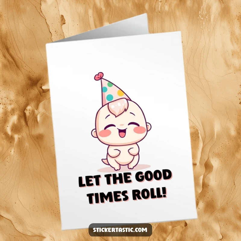 Funny Free Printable Birthday Card: A joyful character with a silly hat laughing hysterically.