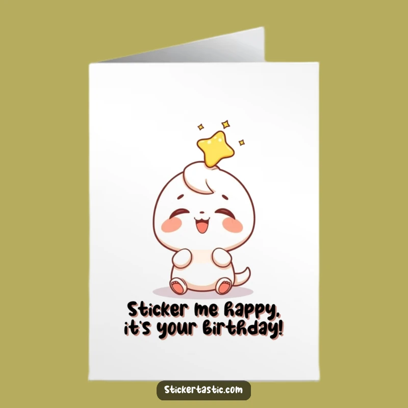 Free Printable Birthday Card: Giggling Sticker Character Funny Downloadable Gift