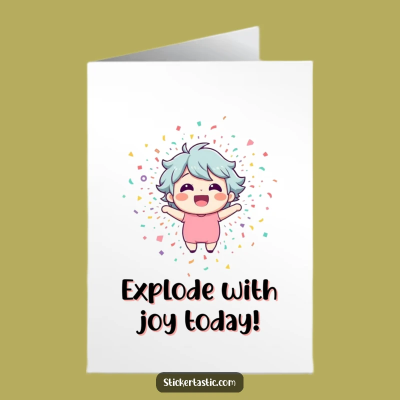 Free Printable Birthday Card: Happy Character Confetti Explosion Funny Downloadable Gift