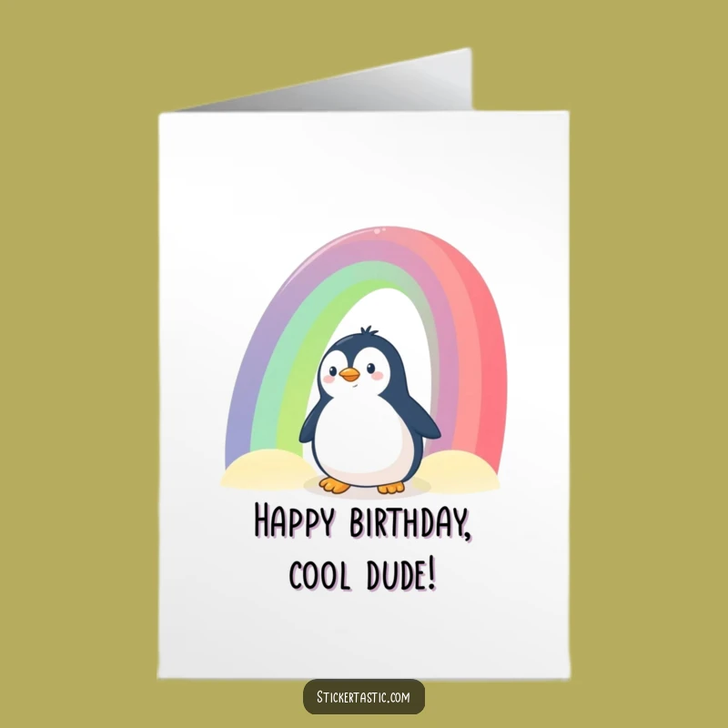 Free Printable Birthday Penguin Card: Rainbow Peek Downloadable Funny Gift