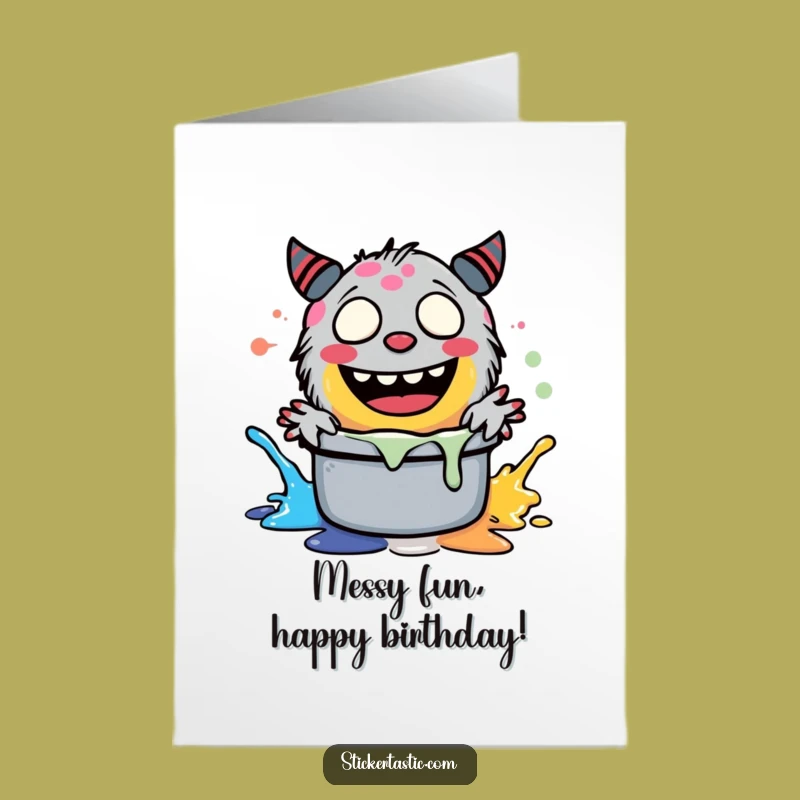 Free Printable Monster Birthday Card: Giggling Paint Splatter Fun Downloadable Gift