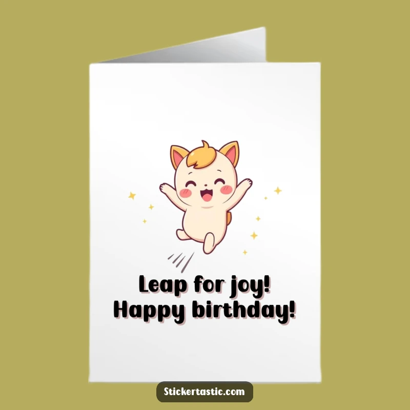 Free Printable Birthday Card: Sparkly Leaping Character, Funny Downloadable Gift