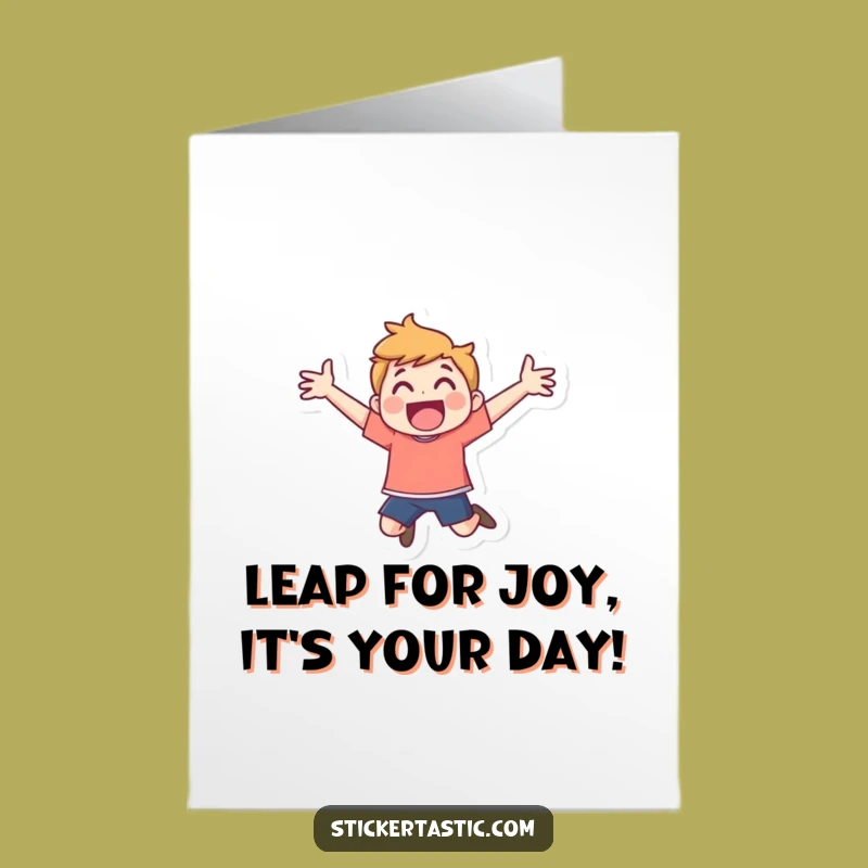 Free Printable Birthday Card: Energetic Character Jumping for Joy - Funny Downloadable Gift