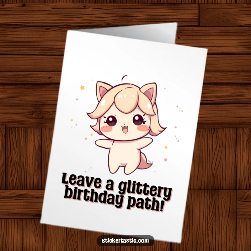 Funny Free Printable Birthday Card: A playful character leaving a trail of shimmering, glittery dust.