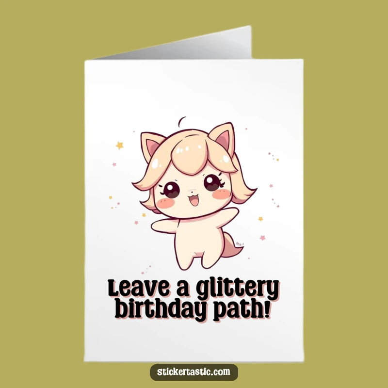 Free Printable Birthday Card: Glitter Dust Trail Character Magical Fun