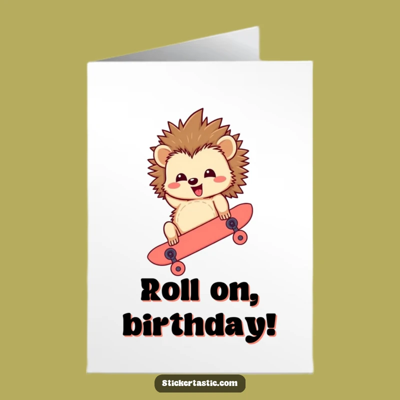 Free Printable Birthday Hedgehog Card: Upside Down Skater Downloadable Gift