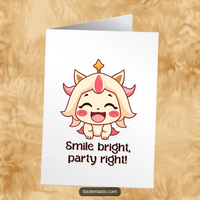 Funny Free Printable Birthday Card featuring a stylized character with a huge, beaming smile, ready to spread cheer.