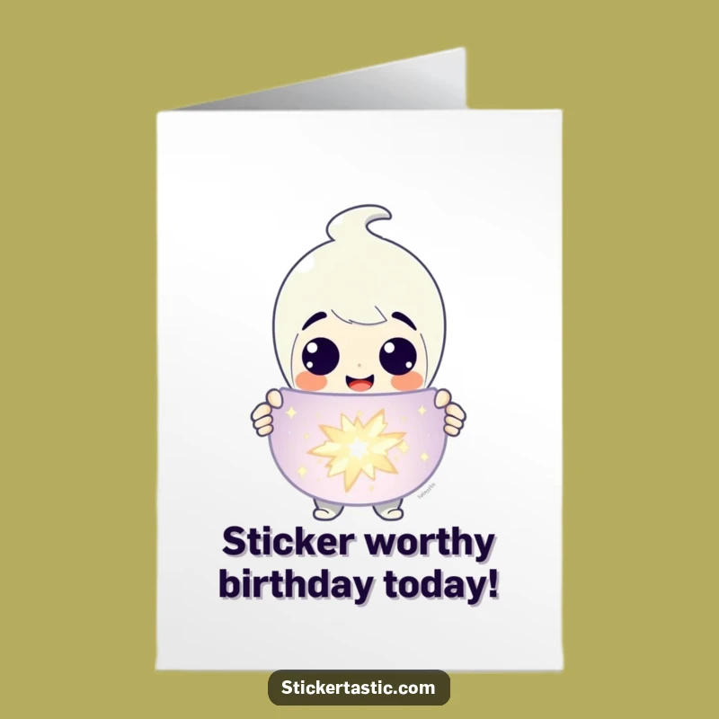 Free Printable Birthday Card: Grinning Character With Giant Sticker Surprise