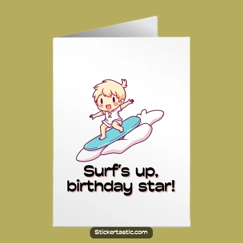 Free Printable Birthday Card: Sticker Surfer Riding Waves of Fun!