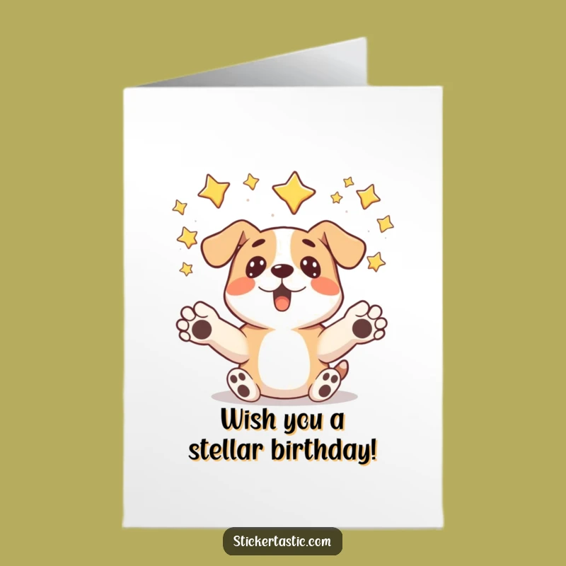 Free Printable Star Catching Dog Birthday Card - Funny Pup Downloadable Greeting Joy