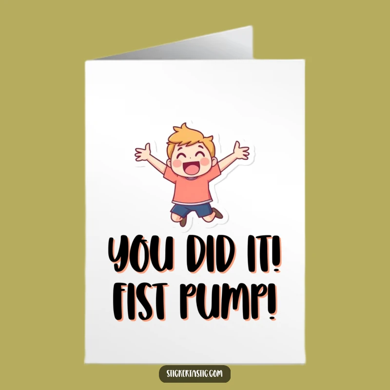 Free Printable Congrats Card: Energetic Character Leaping - Funny Downloadable Gift