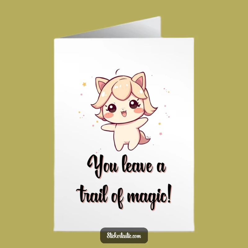 Free Printable Congrats Card: Glitter Trail Character Celebrates Success Magically