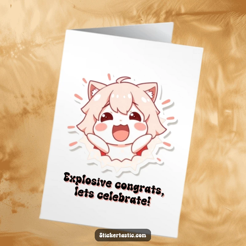 Funny Free Printable Congrats Card: Excited character bursting from sticker, conveying congratulations with downloadable energy.