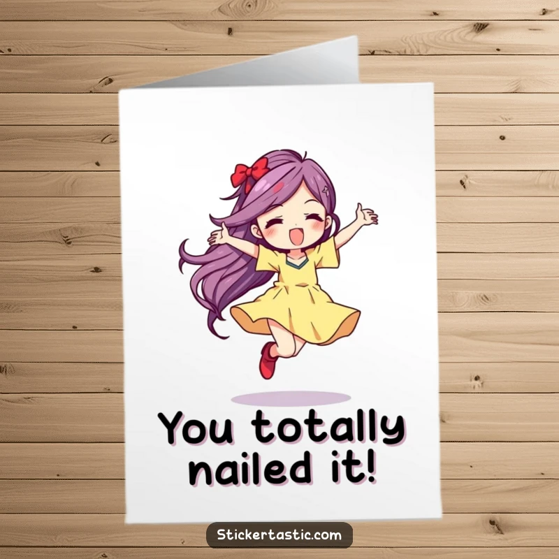 Funny Free Printable Congrats Card: Character dancing with wild abandon, leaving a bright color streak, symbolizing exciting achievements.