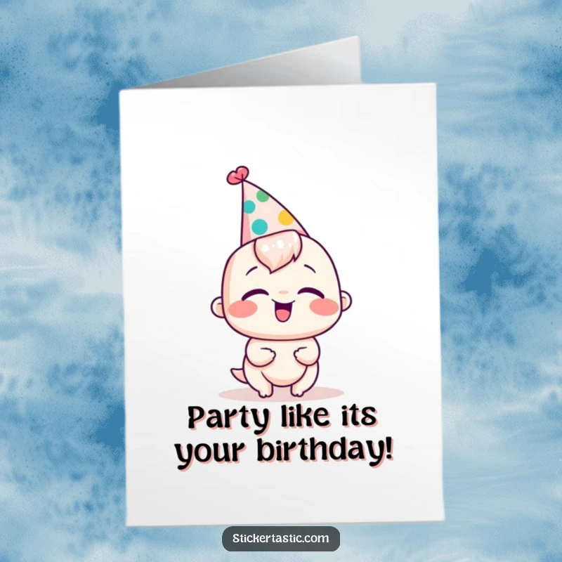 Funny Free Printable Congratulations Card: A giggling character sporting a ridiculously silly party hat and a wide smile.