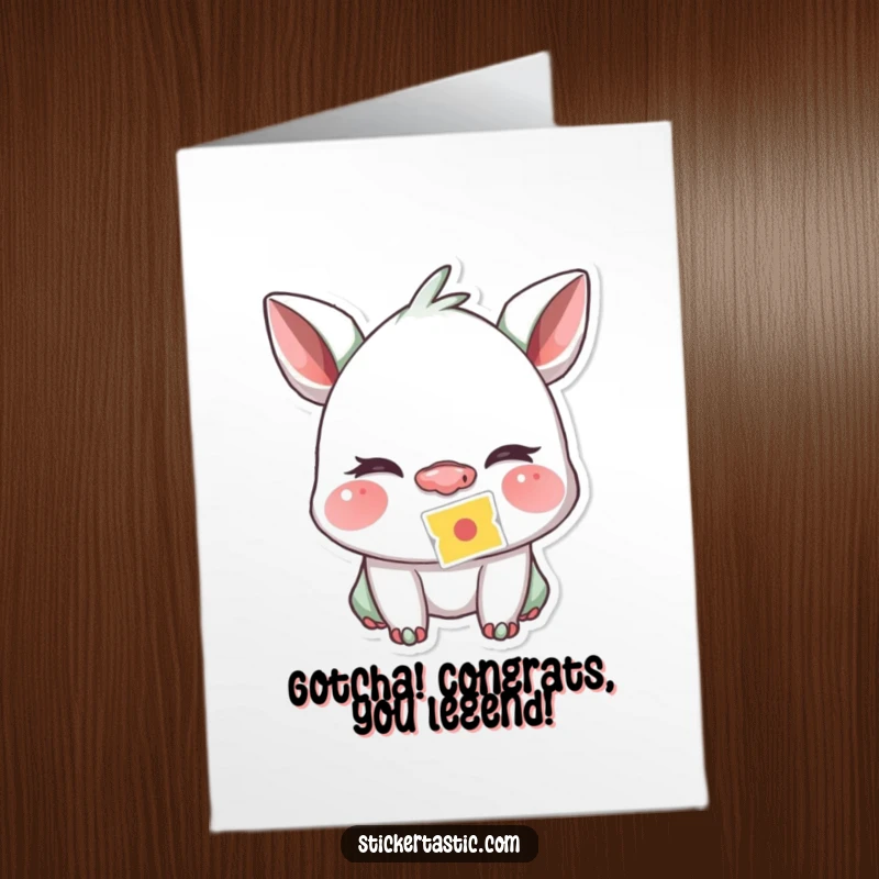 Funny Free Printable Congratulations Card: A creature gives a playful wink, a sticker on its nose, signifying a clever and successful win.