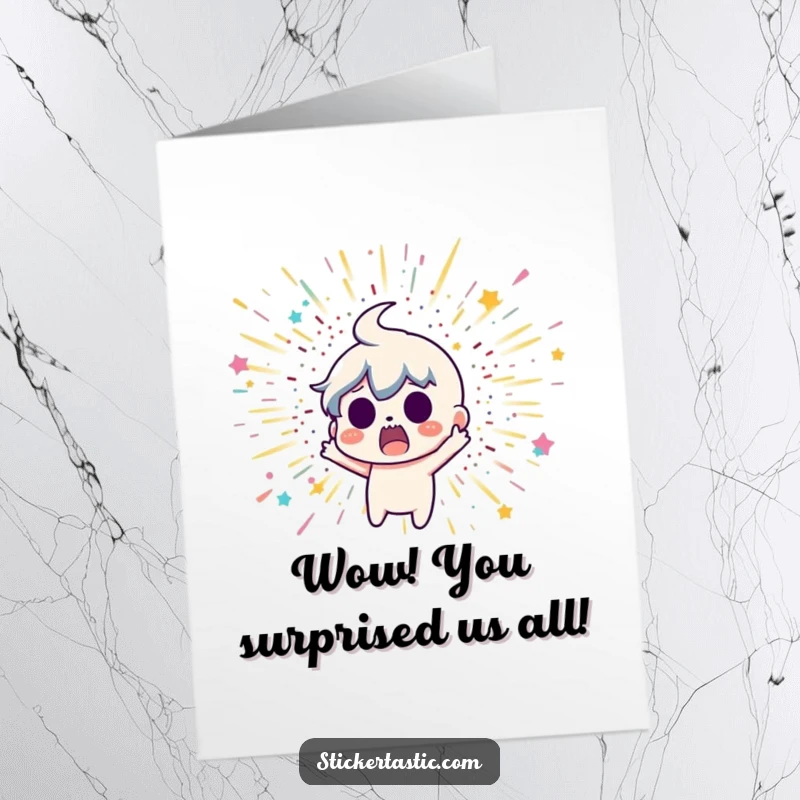Funny Free Printable Congratulations Card: A character recoiling in surprise from a sudden explosion of colorful glitter.