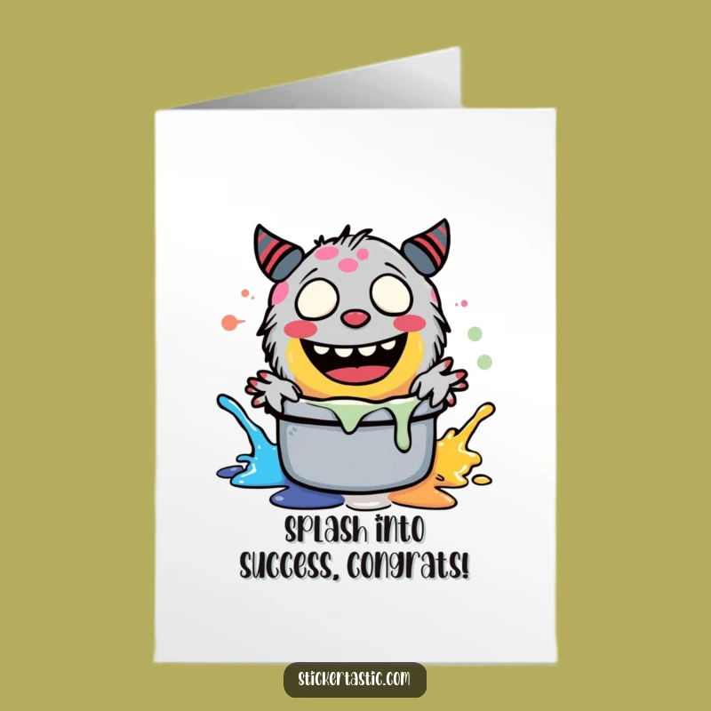 Free Printable Monster Congrats Card: Giggling Paint Splash, Humorous Downloadable Gift
