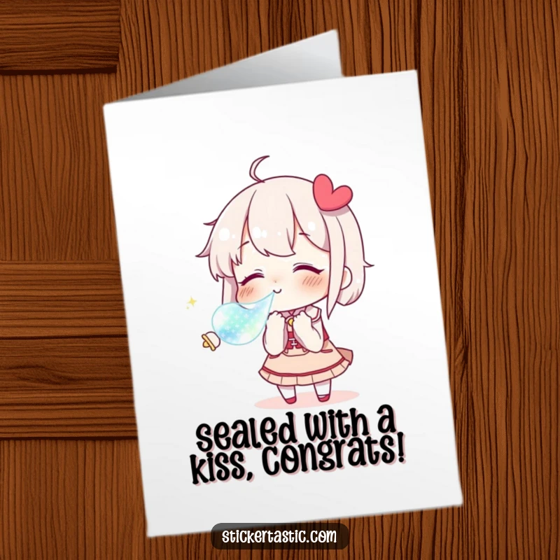 Funny Free Printable Congratulations Card: Character sending a kiss to a shiny sticker, celebrating success with flair. A DIY card.