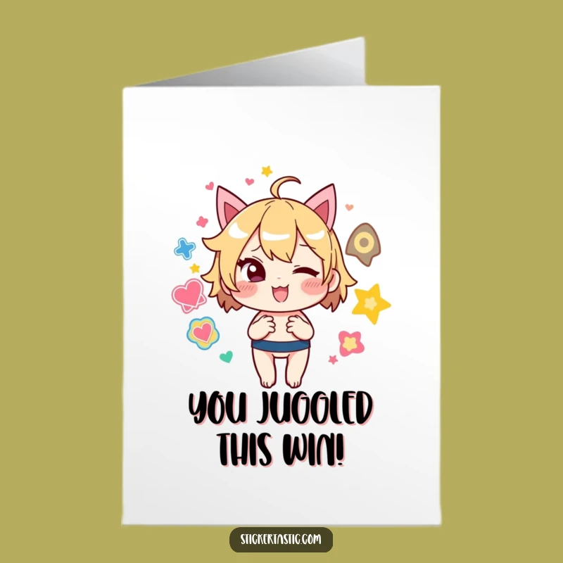 Free Printable Congrats Card: Goofy Sticker Juggler for Your Big Win!