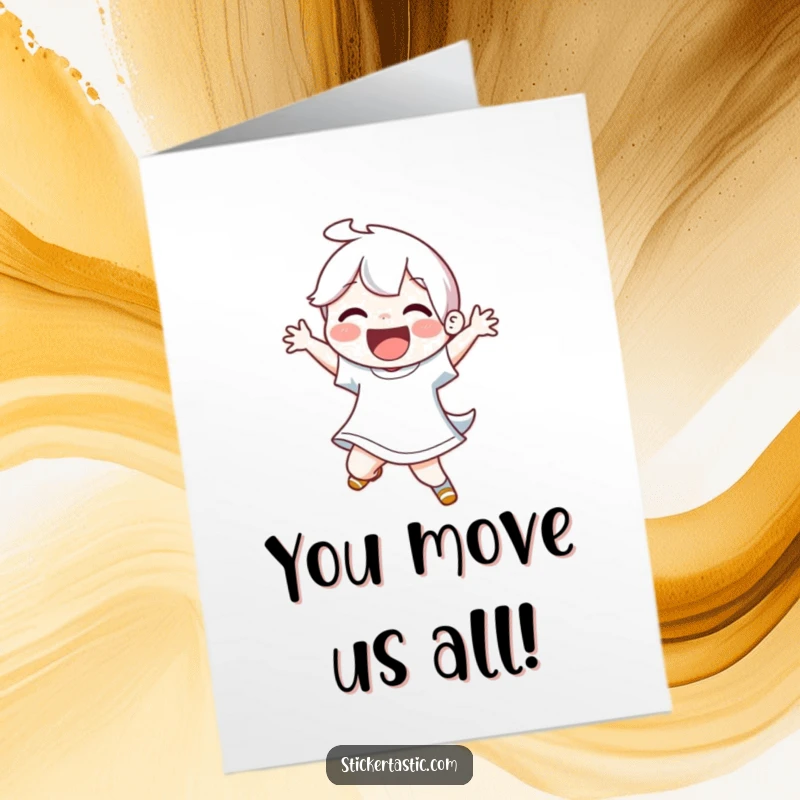 Funny Free Printable Congratulations Card: A joyful character executing a high-energy, celebratory dance move.