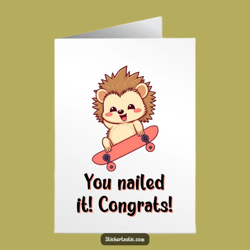 Free Printable Congrats Hedgehog Card: Upside Down Skater Downloadable Gift