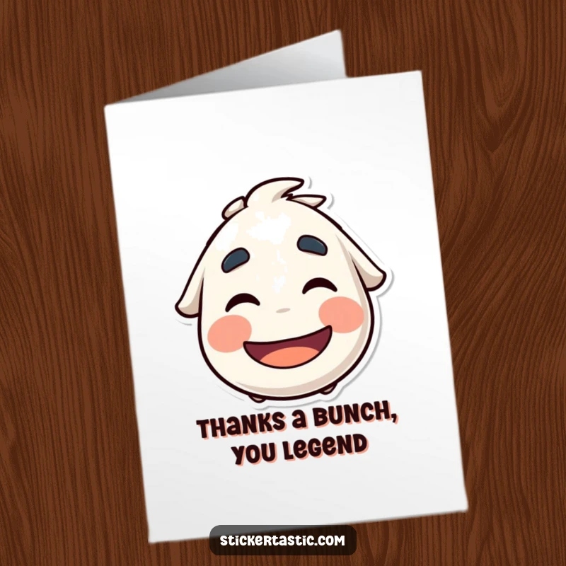 Funny Free Printable Thank You Card: Sticker character wiggling eyebrows under a cool sticker, showing playful appreciation and humor.