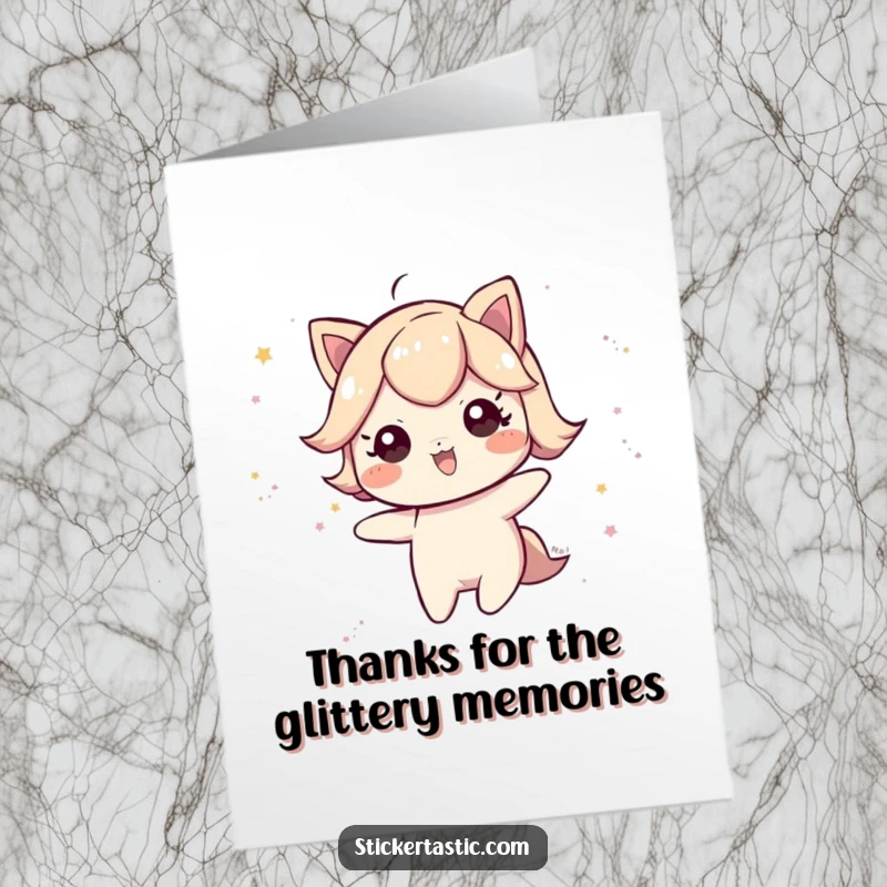 Funny Free Printable Thank You Card: A playful character leaves a trail of glittery dust, sending magical thanks.