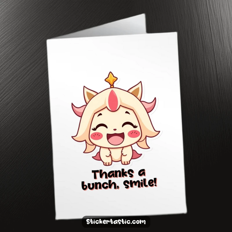 Funny Free Printable Thank You Card: A stylized character displaying a wide, happy smile, conveying genuine thanks with humor.