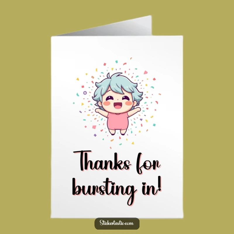 Free Printable Thank You Card: Happy Character Confetti Explosion Funny Downloadable Gift