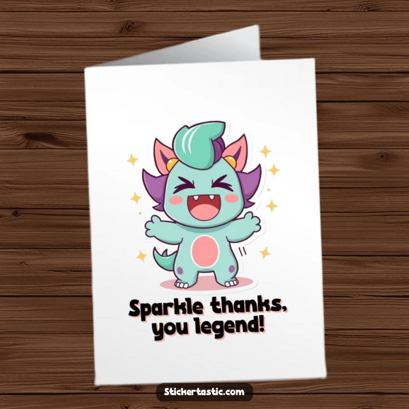 Funny Free Printable Thank You Card: Character roaring with thanks, surrounded by a cascade of sparkling confetti, expressing deep appreciation.