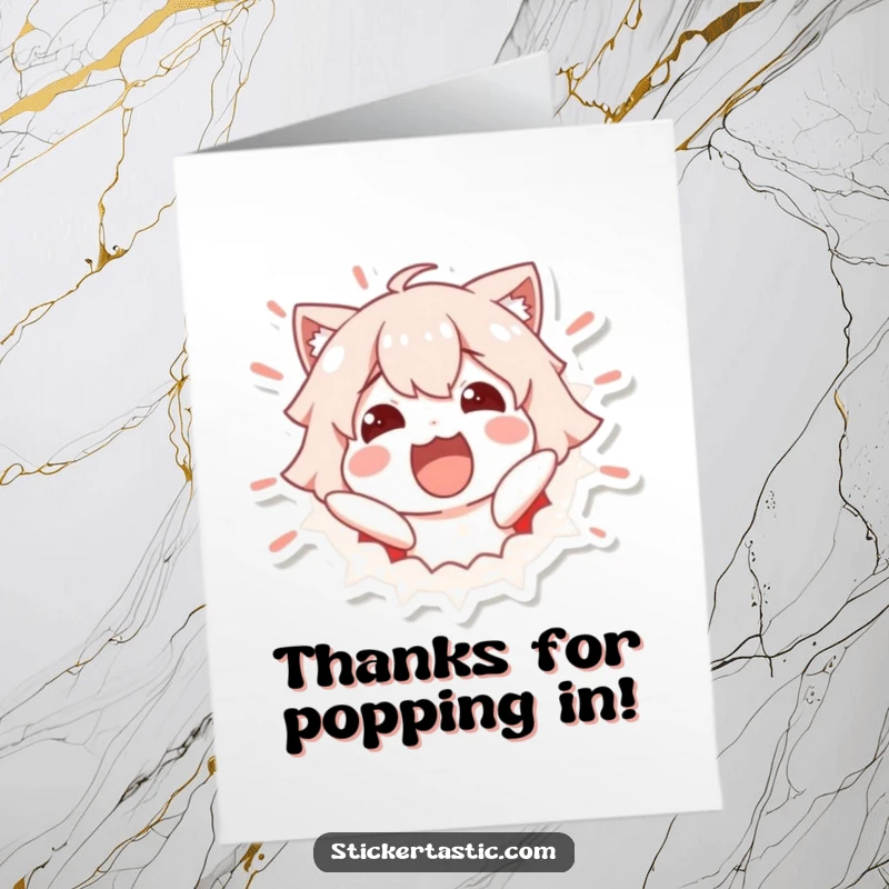 Funny Free Printable Thank You Card: Excited character bursting from sticker, expressing thanks with downloadable exuberance.