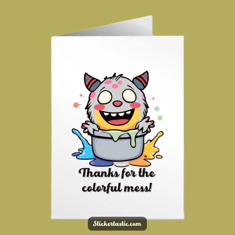 Free Printable Thank You Monster Card: Giggling Paint Splash, Humorous Downloadable Gift